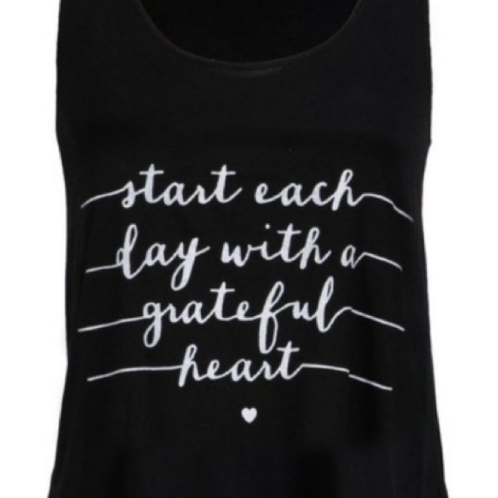 ‘Start each day with a grateful heart’ black white tank top S M L